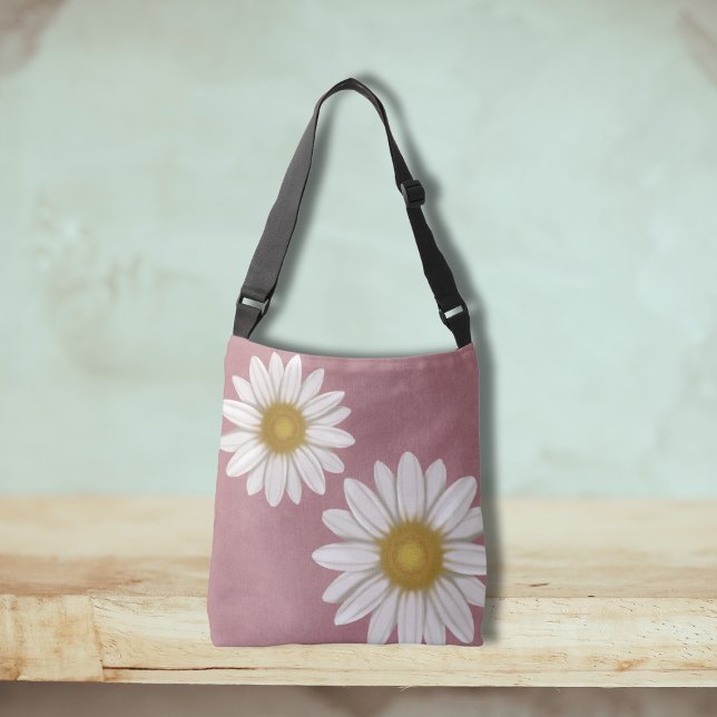 Springtime Rosy Pink Daisy Hand-Drawn Crossbody Bag (Creator Uploaded)