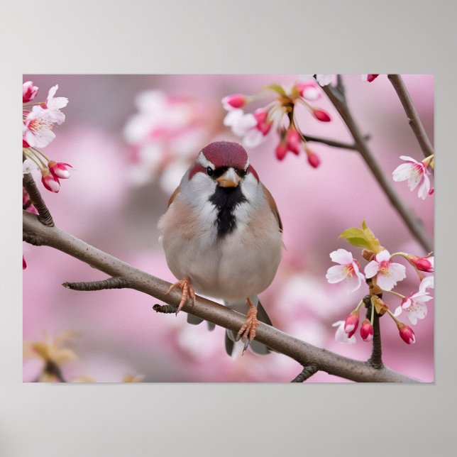 Springtime Serenity: Cute Sparrow  Poster (Front)