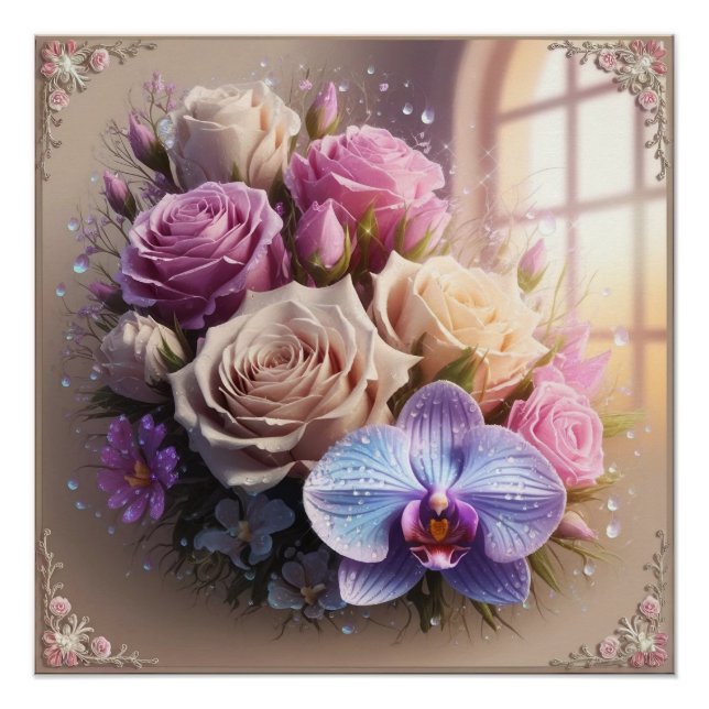 Springtime Splendor 3D Greeting Card with Dew-Kiss Poster (Front)