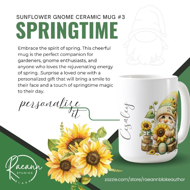 Springtime Sunflower #3 Gnome Ceramic Mug (Creator Uploaded)