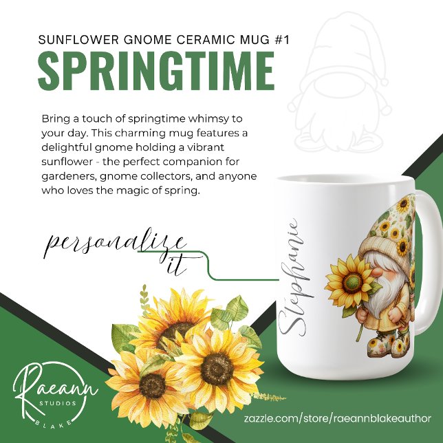 Springtime Sunflower Gnome #1 Ceramic Mug (Creator Uploaded)