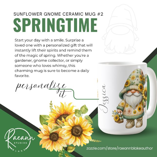 Springtime Sunflower Gnome #2 Ceramic Mug (Creator Uploaded)