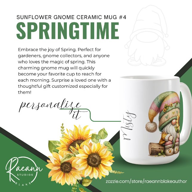 Springtime Sunflower Gnome #4 Ceramic Mug (Creator Uploaded)