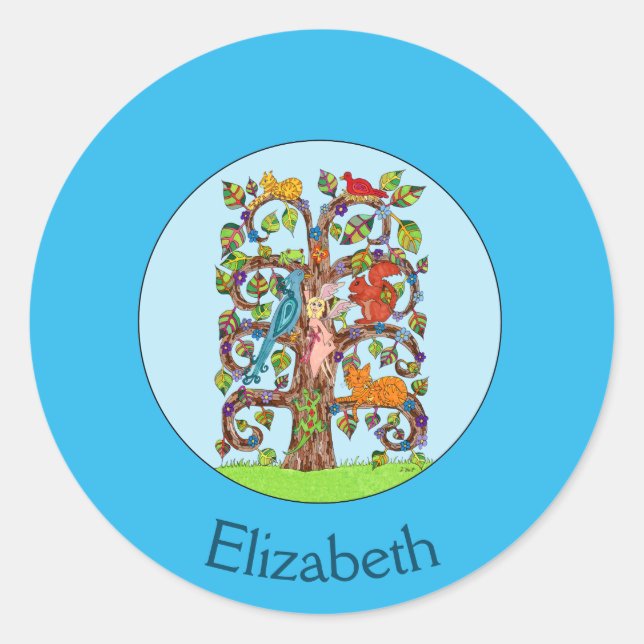 Springtime Tree of Life Personalized Classic Round Sticker (Front)