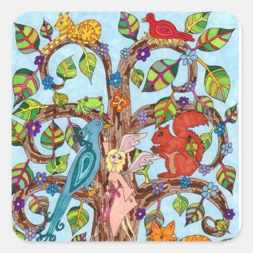 Springtime Tree of Life Square Sticker