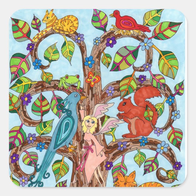 Springtime Tree of Life Square Sticker (Front)