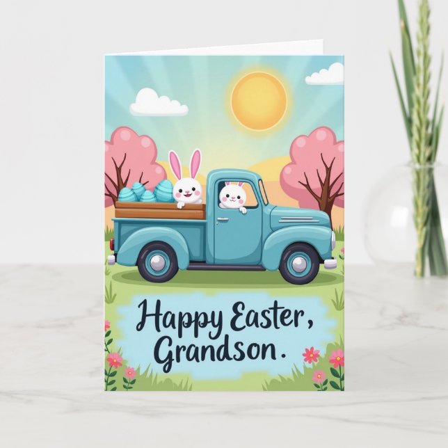 Springtime Truck Bunny Friends Card (Front)