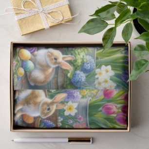Springtime Tulips Daffodils Bunnies  Tissue Paper