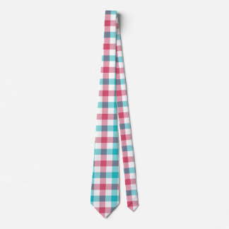 Springtime Turquoise and Blush Red Checkered Plaid Neck Tie