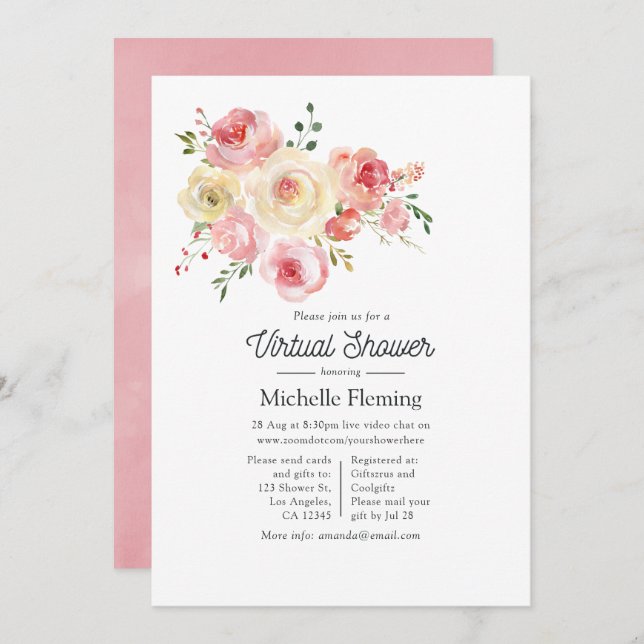 Springtime Watercolor Floral Virtual Shower Invitation (Front/Back)