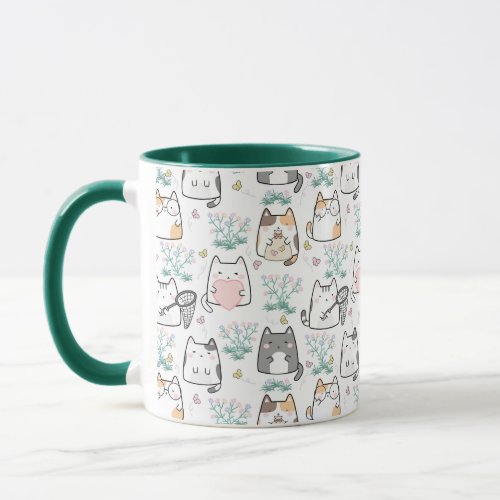 Springtime Whiskers Charming Kittens and Blossoms Mug