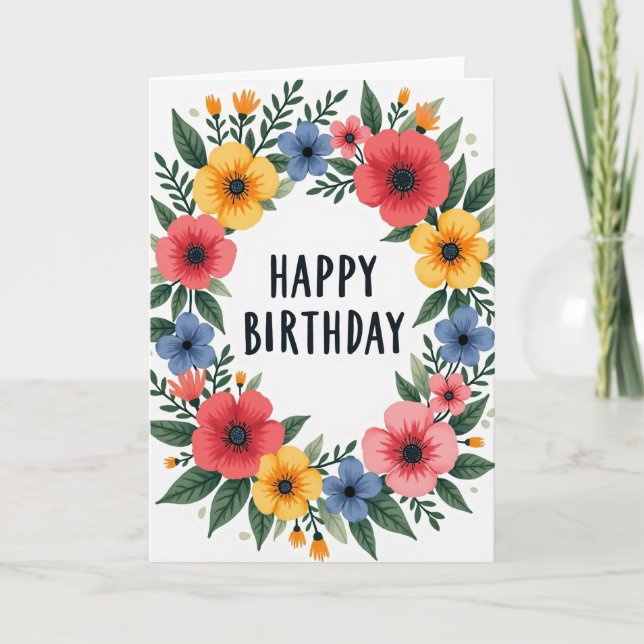 Springtime Wreath Birthday Card (Front)