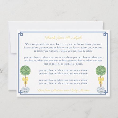 Springtime Yellow Boxwood Topiary Baby Shower Thank You Card