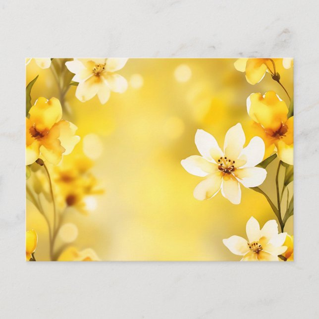 Springtime Yellow Flowers With Soft Watercolor Postcard (Front)