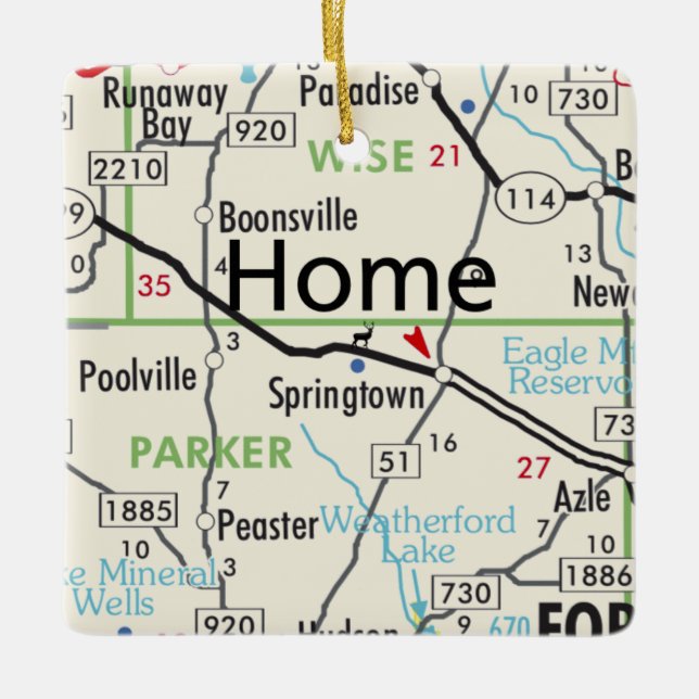 Springtown Texas Map Ceramic Ornament (Front)