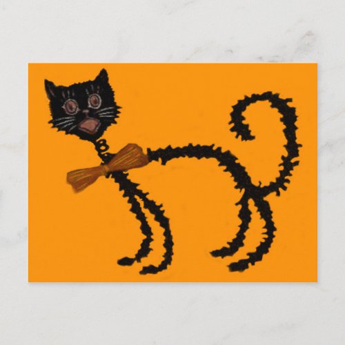 Springy Black Cat Halloween Decoration Postcard