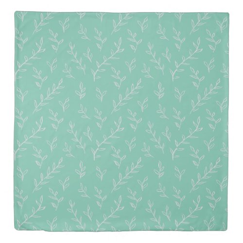 Springy Hand_Sketched Leaves on Mint Green Duvet Cover