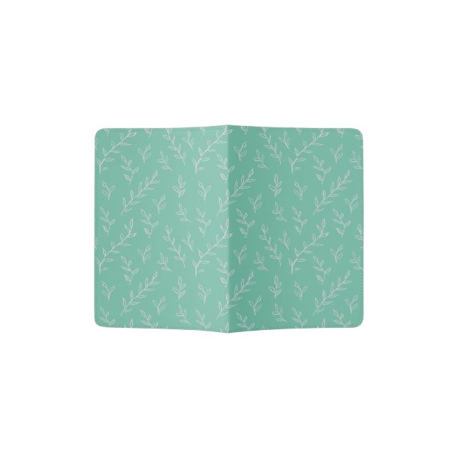 Springy: Hand-Sketched Leaves on Mint Green Passport Holder (Opened)