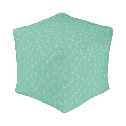 Springy Hand_Sketched Leaves on Mint Green Pouf