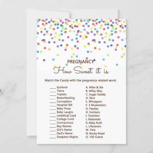 Sprinkle Baby Shower Game w answer back 5x7 size Invitation