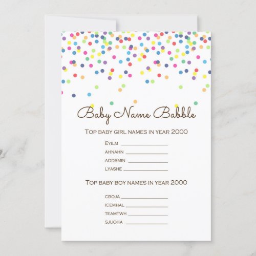 Sprinkle Baby Shower Game w answer back 5x7 size Invitation