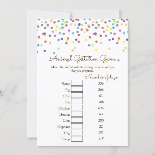 Sprinkle Baby Shower Game w answer back 5x7 size Invitation