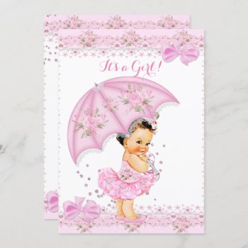 Sprinkle Baby Shower Girl Floral Pink Umbrella Invitation by VintageBabyShop at Zazzle