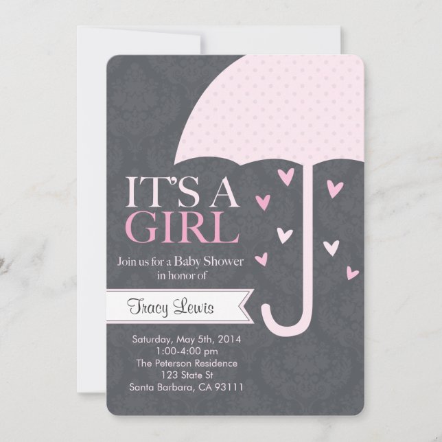 Sprinkle-Baby Shower Invitation in Pink and Gray (Front)