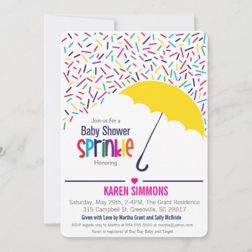 Sprinkle Baby Shower Invitation Raining Umbrella Invitation