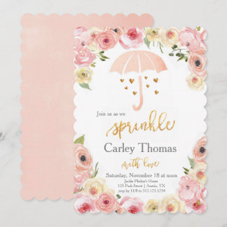 Sprinkle Baby Shower Pastel Floral Gold Glam Invitation