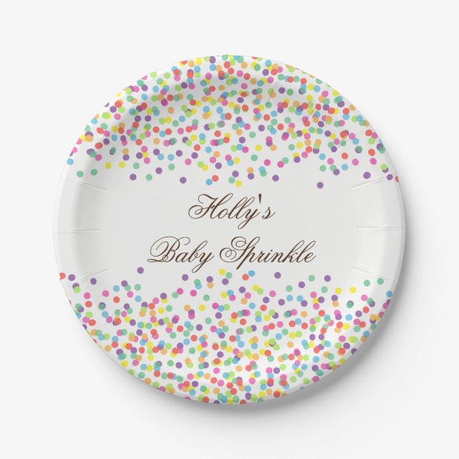 Sprinkle Baby Shower Plates, Confetti Party Plates (Front)
