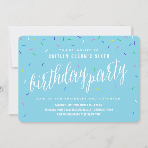 Sprinkle Birthday Party Invitations  Blue