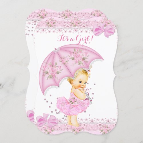 Sprinkle Blonde Baby Shower Girl Floral Pink Invitation