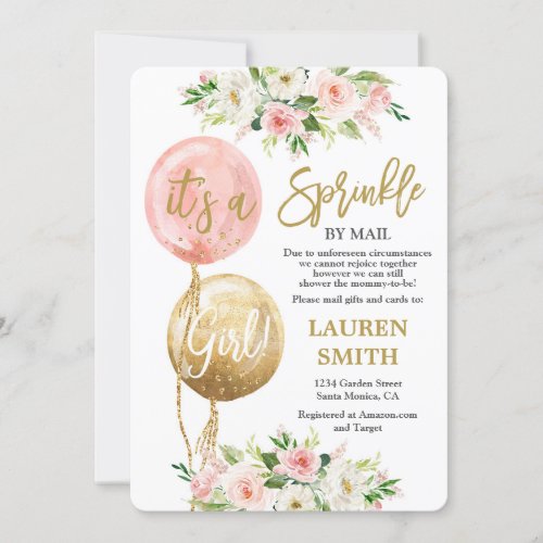 Sprinkle by Mail pink balloons baby shower girl Invitation