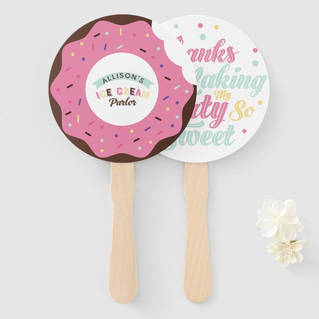 Sprinkle Chocolate Donut Fun Treat Birthday Party Hand Fan (Front and Back)