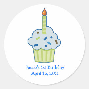 Sprinkle Cupcake 1st First Birthday Favor Stickers