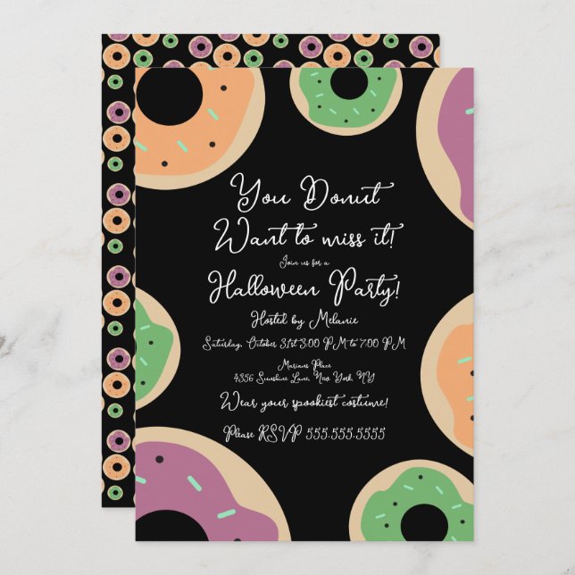 Sprinkle Donut Costume Halloween Party Script Invitation (Front/Back)
