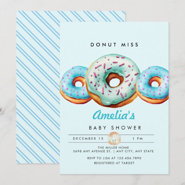 Sprinkle Donut | Cute Blue Baby Shower  Invitation (Front/Back)