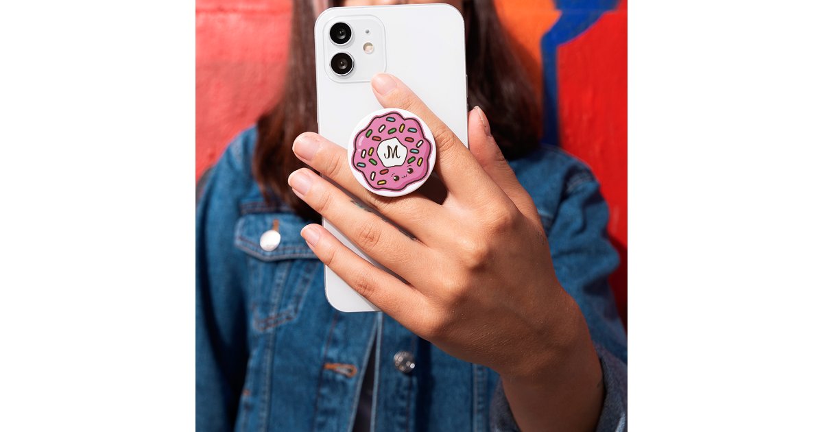 Sprinkle Donut Cute Kawaii Cartoon Anime Monogram PopSocket | Zazzle