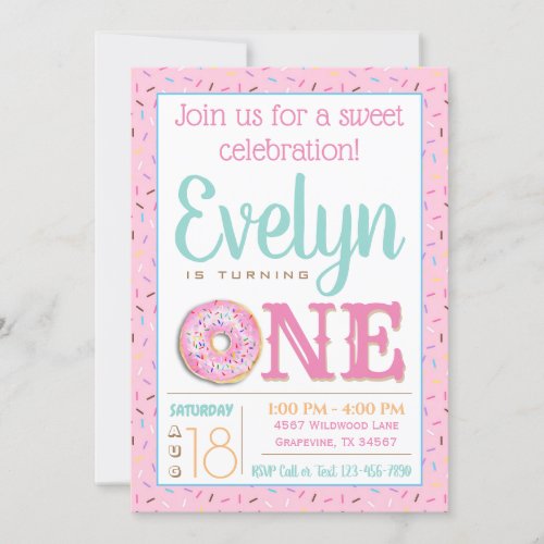 Sprinkle Donut First Birthday Party Invitation