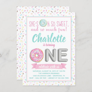 Sprinkle Donut Foil Balloon 1st Birthday Party Invitation