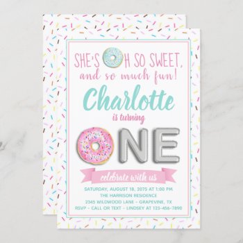 Sprinkle Donut Foil Balloon First Birthday Party Invitation by InvitationCentral at Zazzle