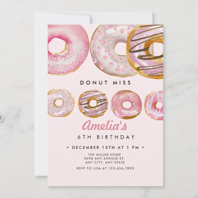 Sprinkle Donut | Sweet Pink Girls Birthday Invitation (Front)
