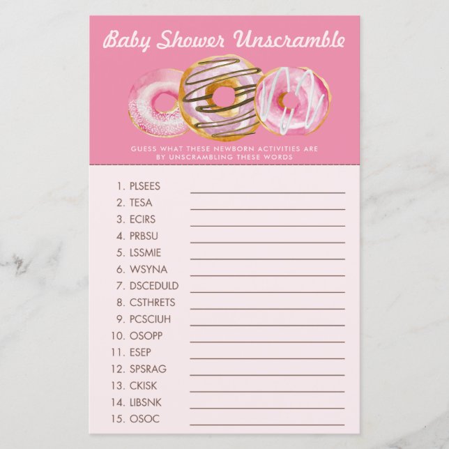 Sprinkle Donut | Word Scramble | Baby Shower Game  (Front)