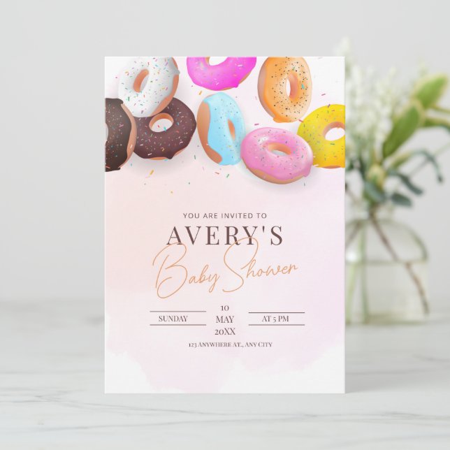 Sprinkle Donuts Baby Shower Pink Girl Baby Shower  Invitation (Standing Front)