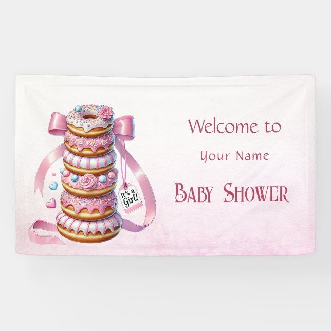 Sprinkle Donuts Pink Ribbon Baby Shower Banner (Horizontal)