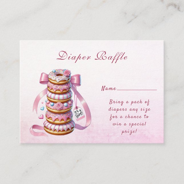Sprinkle Donuts Pink Ribbon Baby Shower Enclosure Card (Front)
