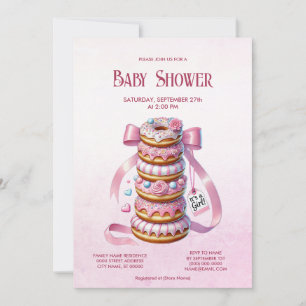 Sprinkle Donuts Pink Ribbon Baby Shower Invitation