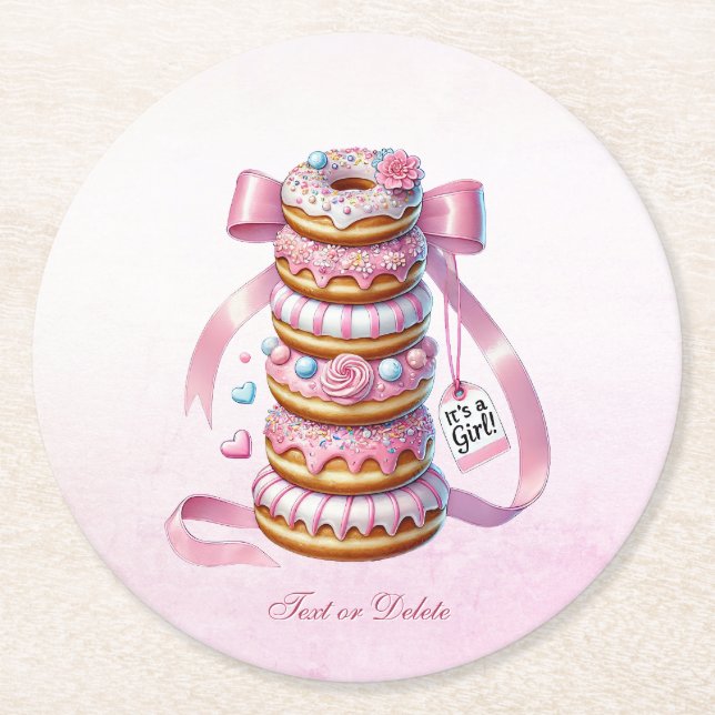 Sprinkle Donuts Pink Ribbon Paper Coaster (Front)
