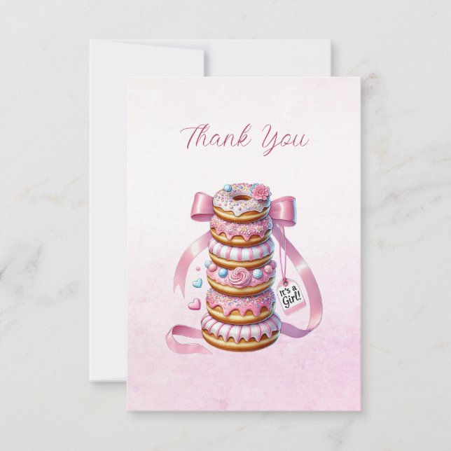 Sprinkle Donuts Pink Ribbon Thank You Card (Front)